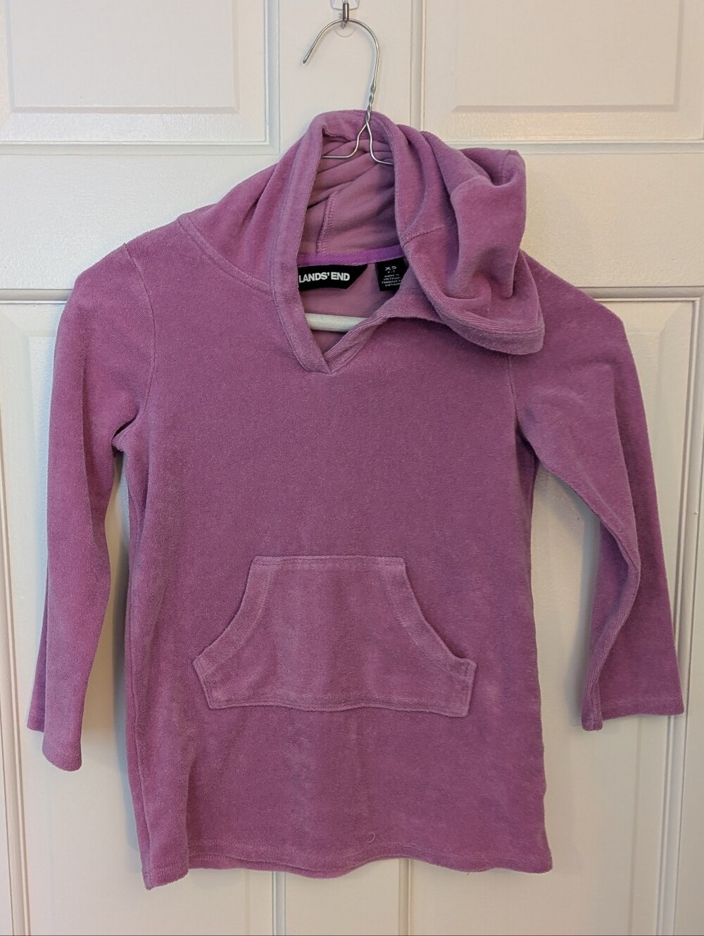 Lands' End Girls Purple Terry Cloth Hoodie Tunic Top